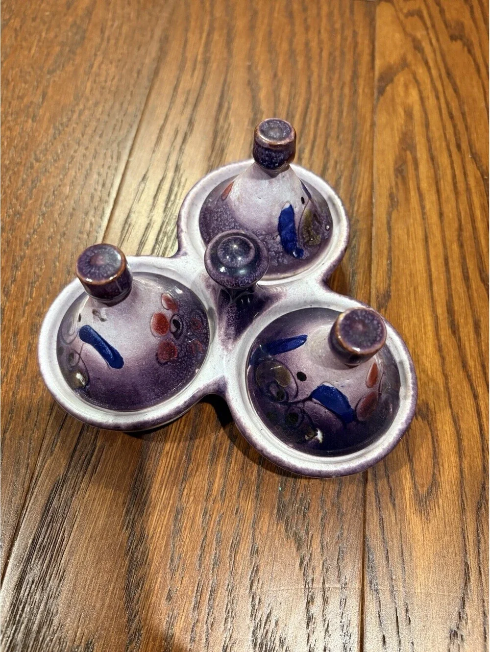 Vintage Moroccan Spice Tagine Trio Spice Holder Handmade/Painted Purple